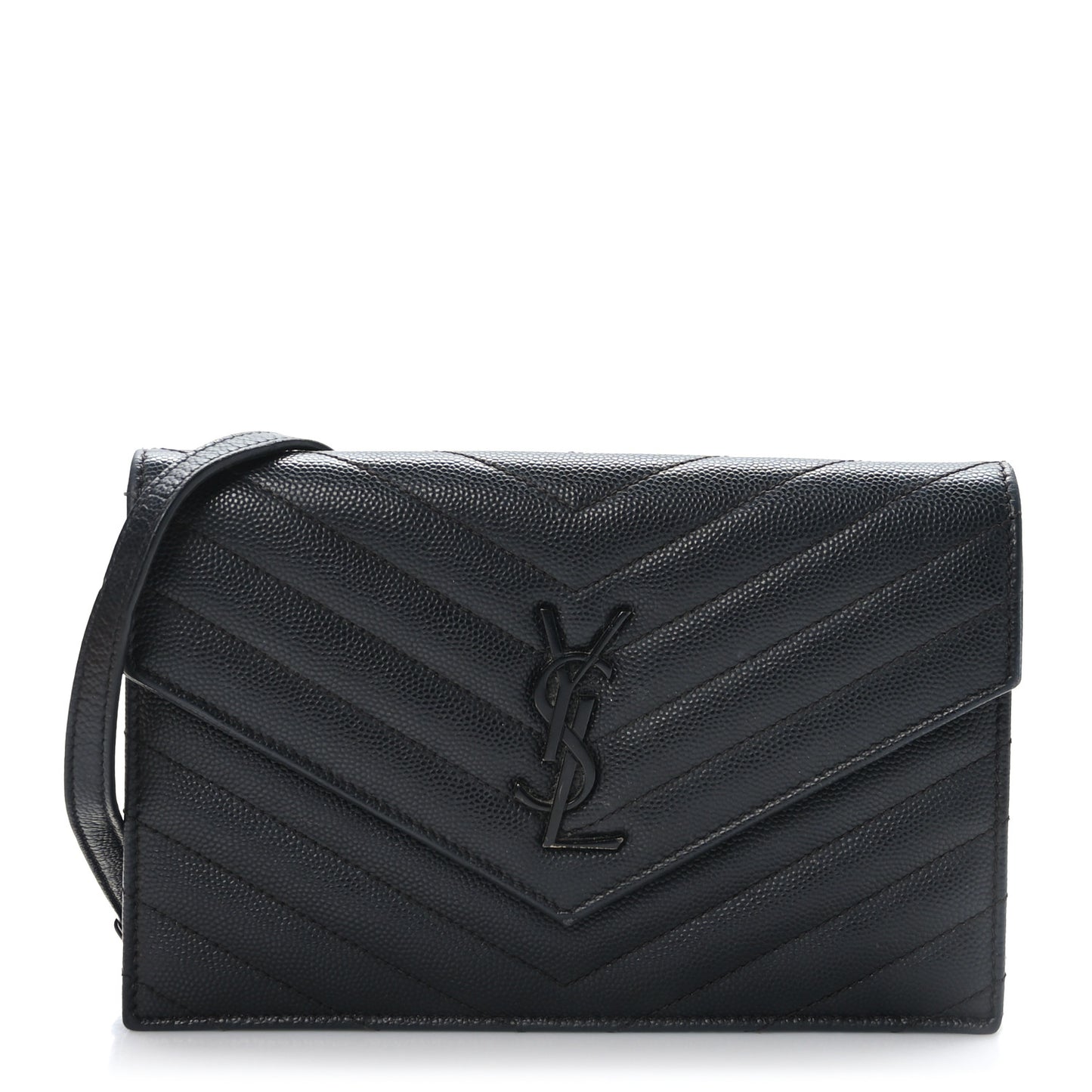 Grain De Poudre Matelasse Chevron Monogram Monochrome Envelope Chain Wallet Black