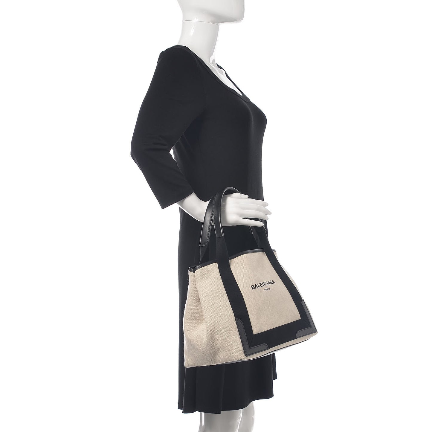 Cotton Canvas Satin Calfskin S Navy Cabas Natural Black