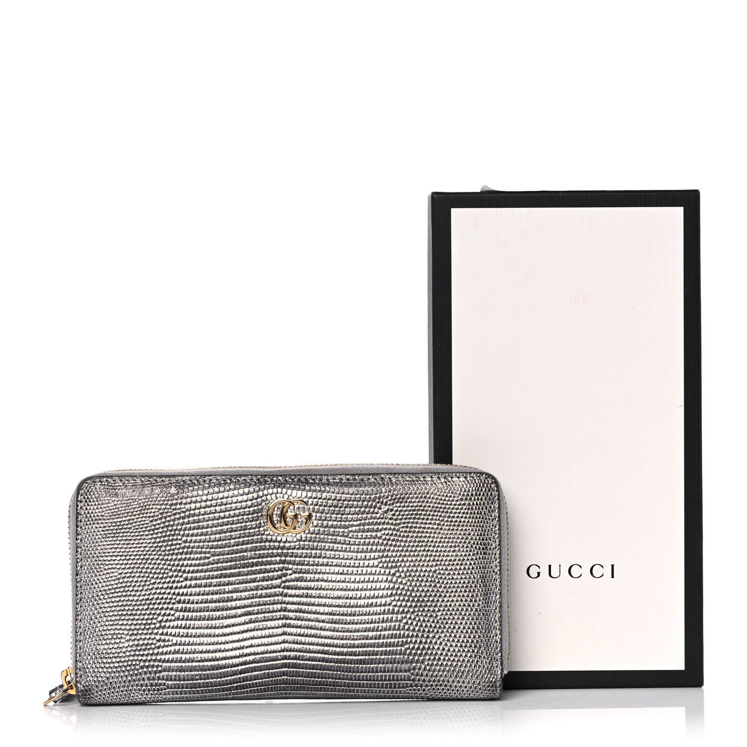 Gucci Laminated Lizard GG Marmont Zip-Around Wallet Silver 13 of 13