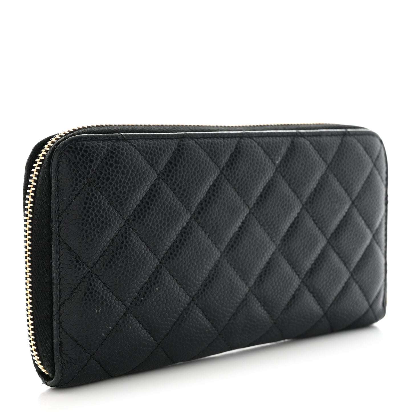 Caviar Quilted Large Gusset Zip Around Wallet Black