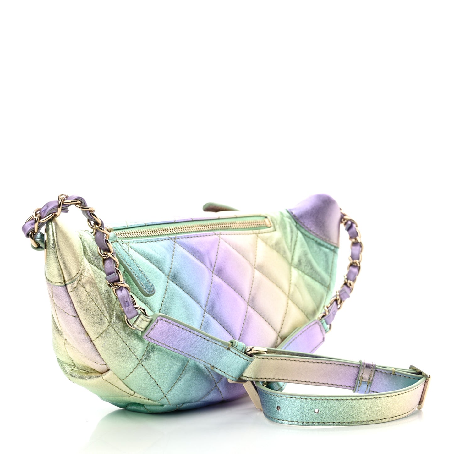 Gradient Metallic Lambskin Quilted Walking Mood Waist Bag Fanny Pack Pink Purple Green
