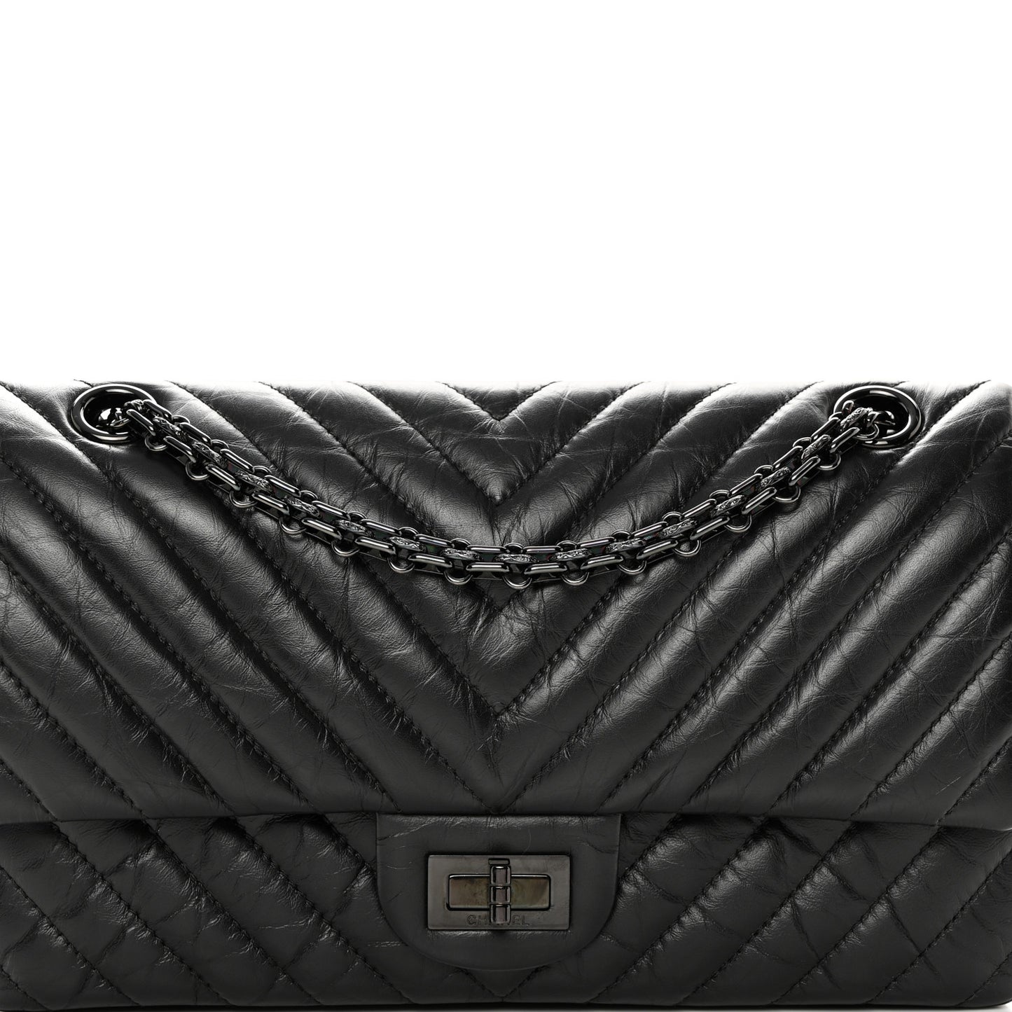 Aged Calfskin Chevron Quilted 2.55 Reissue 225 Flap So Black