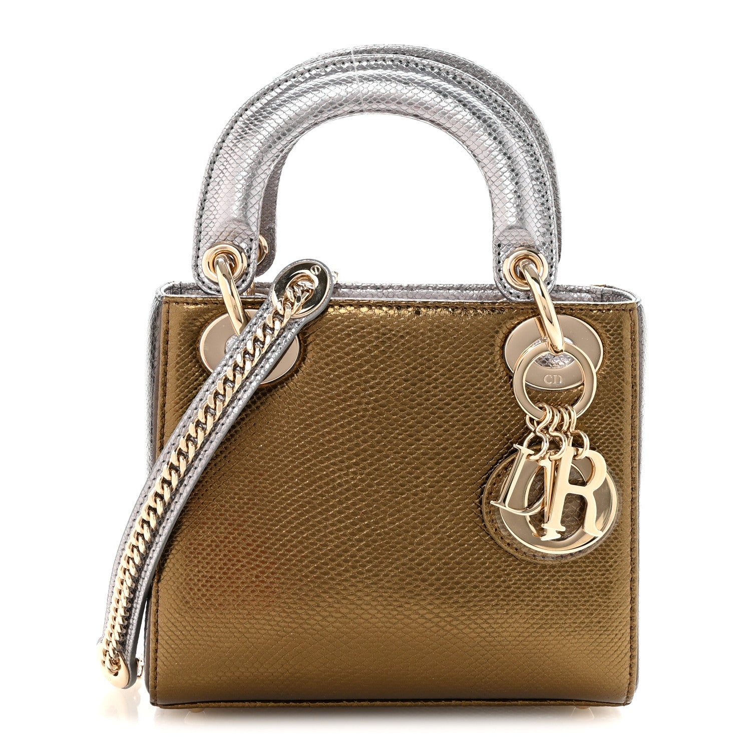 Christian Dior Metallic Karung Mini Lady Dior Gold Multicolor