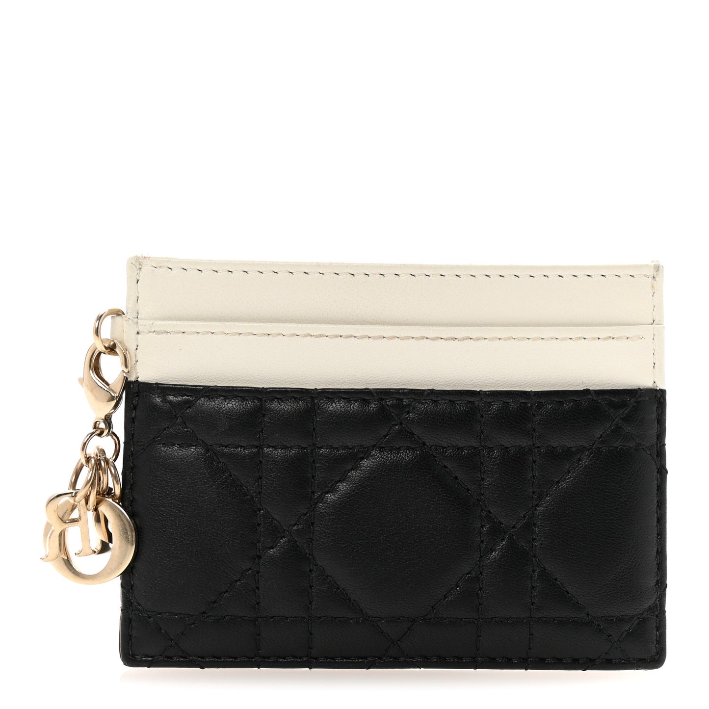 Lambskin Cannage Lady Dior Card Holder Black White