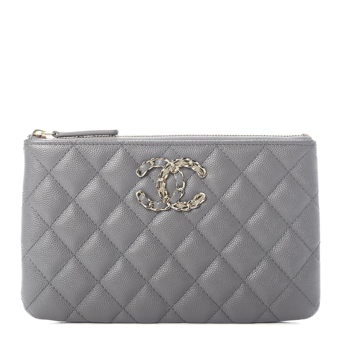 Caviar Quilted French New Wave Small CC Pouch Grey