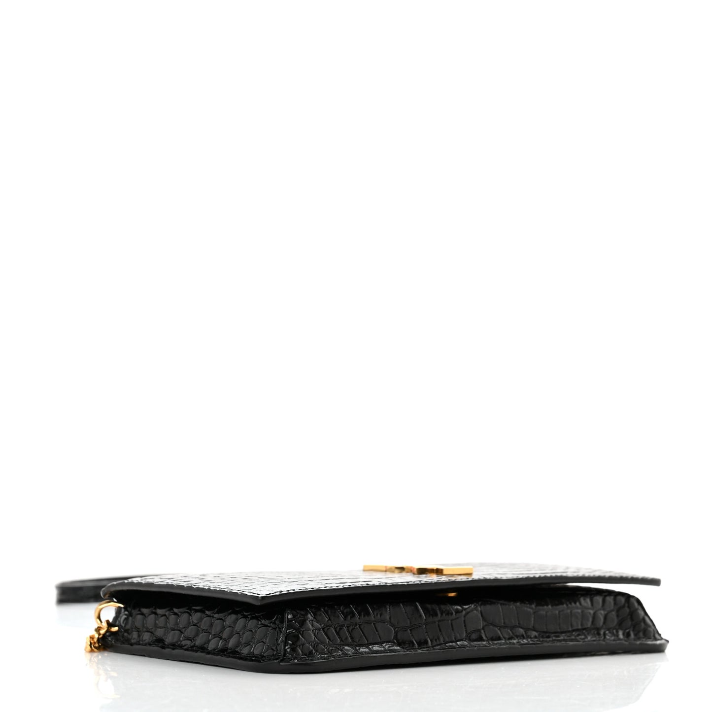 Crocodile Embossed Monogram Phone Holder Crossbody Black