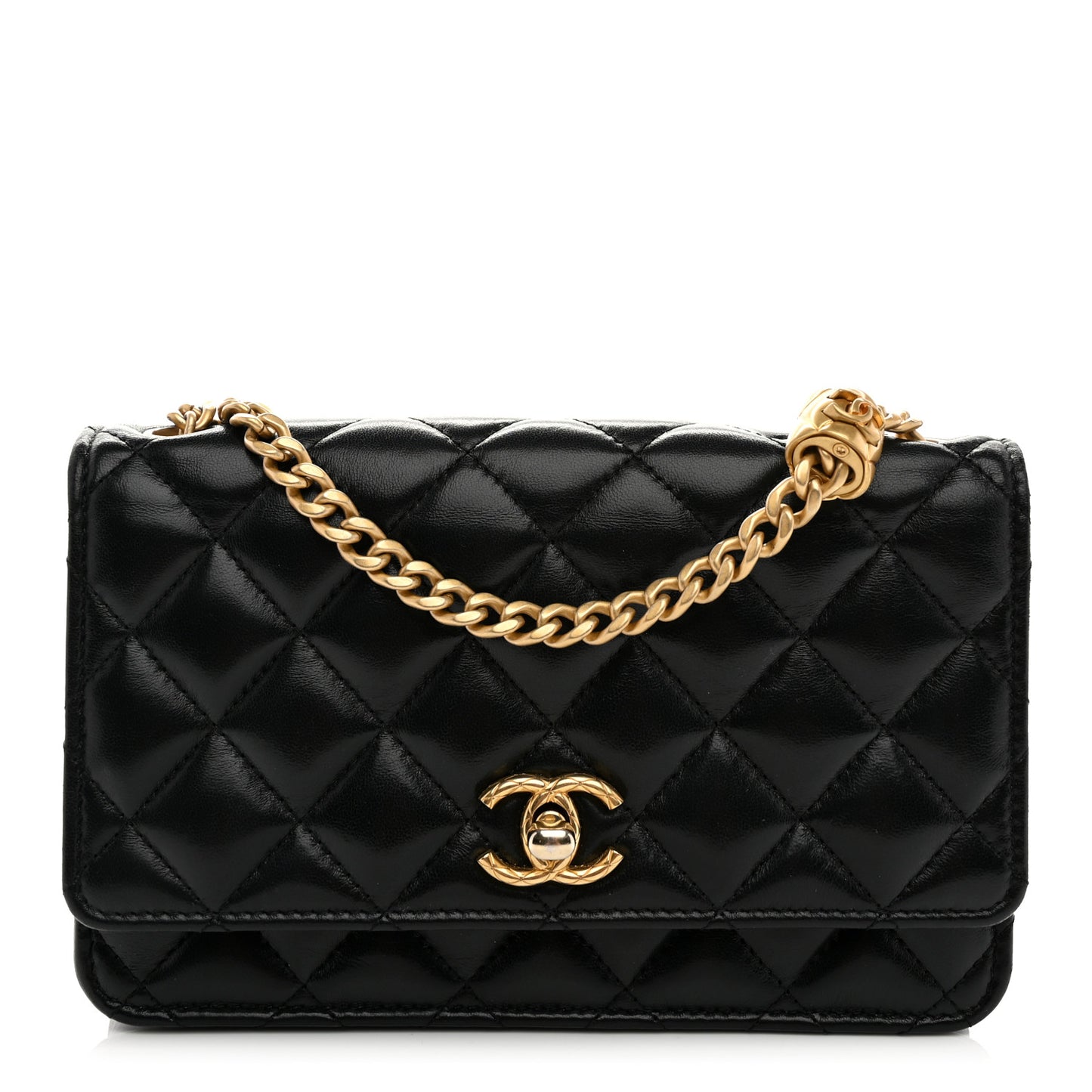 Lambskin Quilted Pillow Crush Wallet On Chain WOC Black