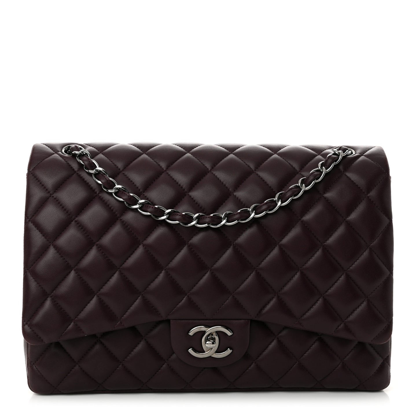Lambskin Quilted Maxi Double Flap Plum