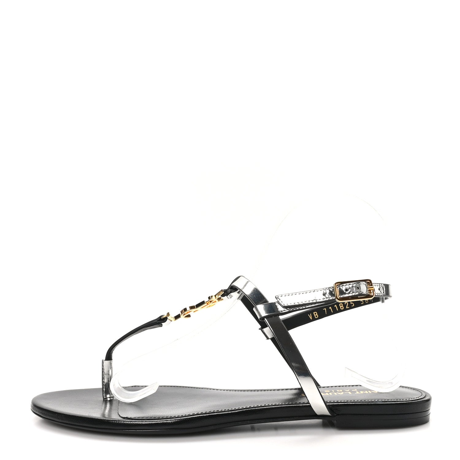 Saint Laurent Reflex Soft Lambskin Cassandra Iota 05 Sandals 38.5 Argento 1 of 10