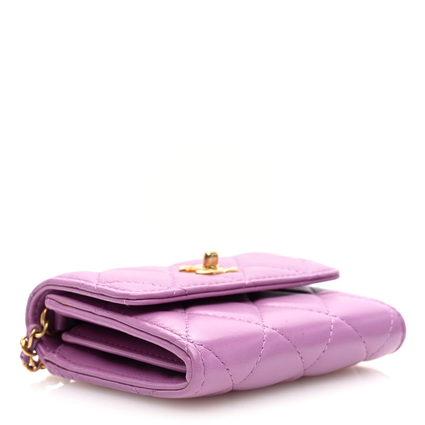 Lambskin Quilted Pearl Crush Clutch With Chain Purple