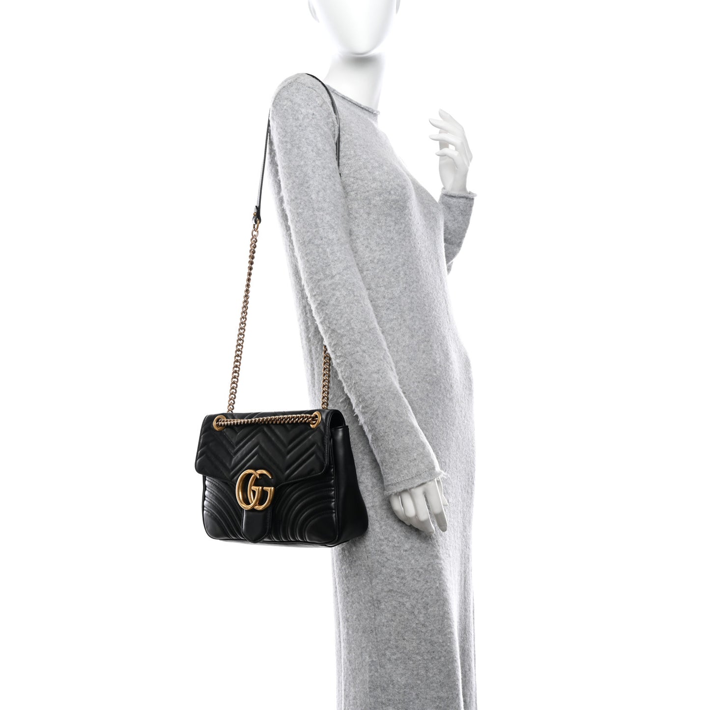 Calfskin Matelasse Medium GG Marmont Shoulder Bag Black
