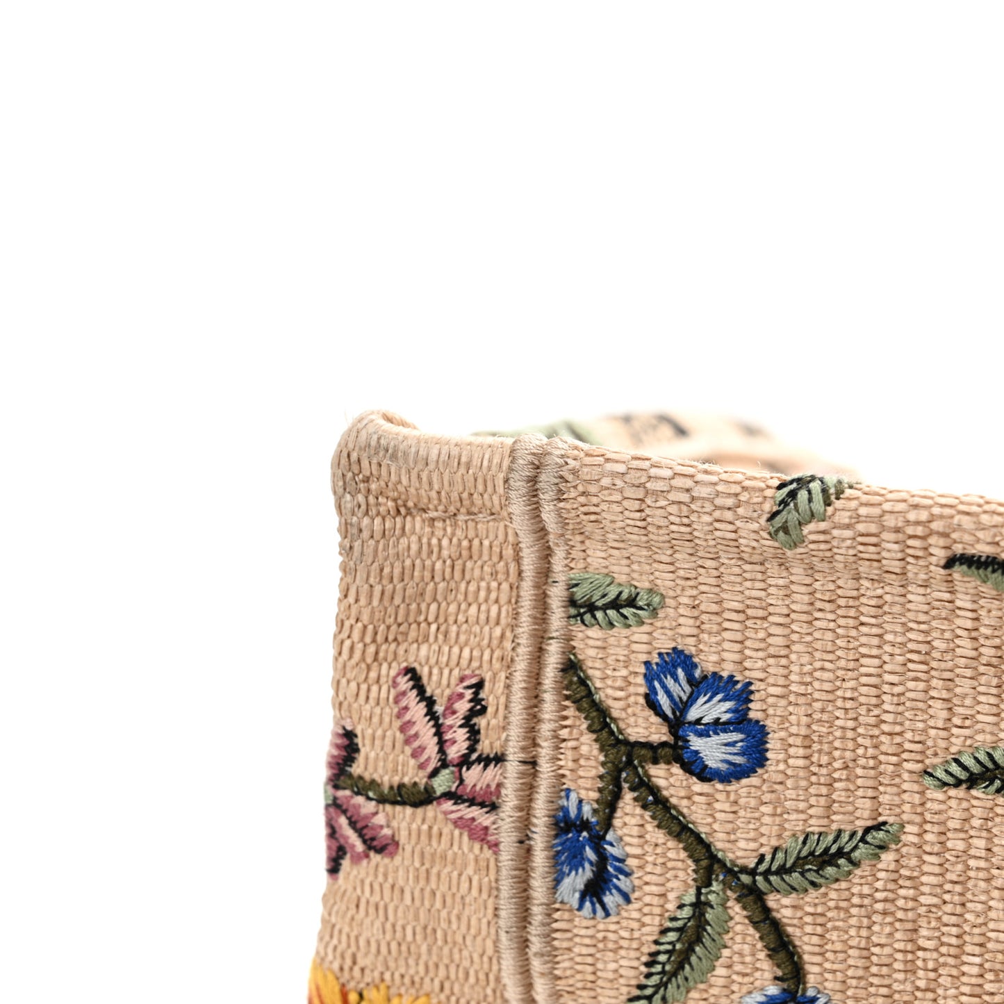 Raffia Embroidered Petites Fleurs Medium Book Tote Natural
