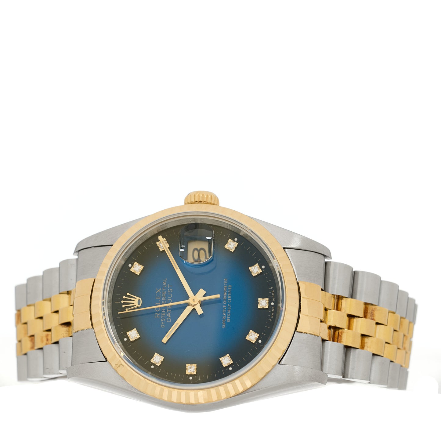 Stainless Steel 18K Yellow Gold Diamond 36mm Oyster Perpetual Datejust Watch Blue 16233