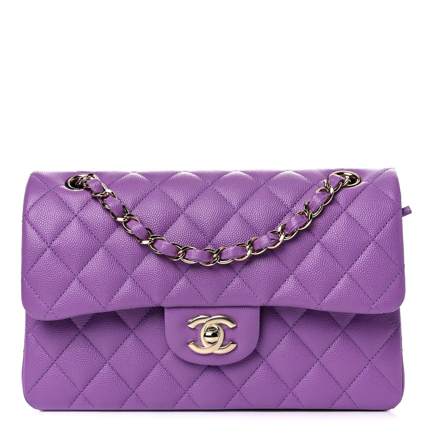 Caviar Quilted Small Double Flap Purple