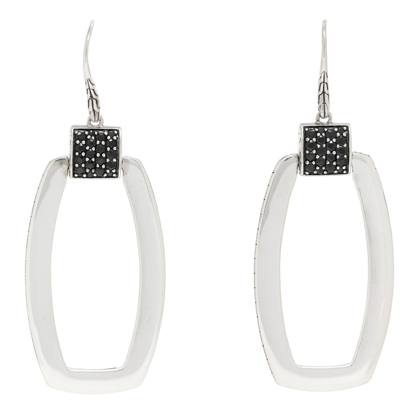 Sterling Silver Black Sapphire Rectangular Drop Earrings