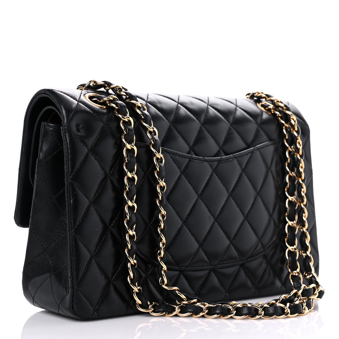 Lambskin Quilted Medium Double Flap Black