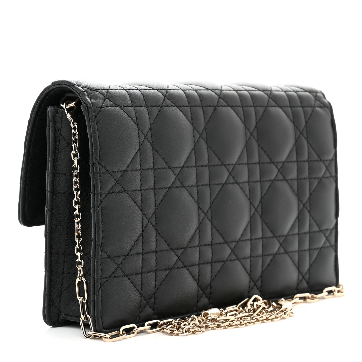 Christian Dior Lambskin Cannage Lady Dior Chain Pouch Black 3 of 9