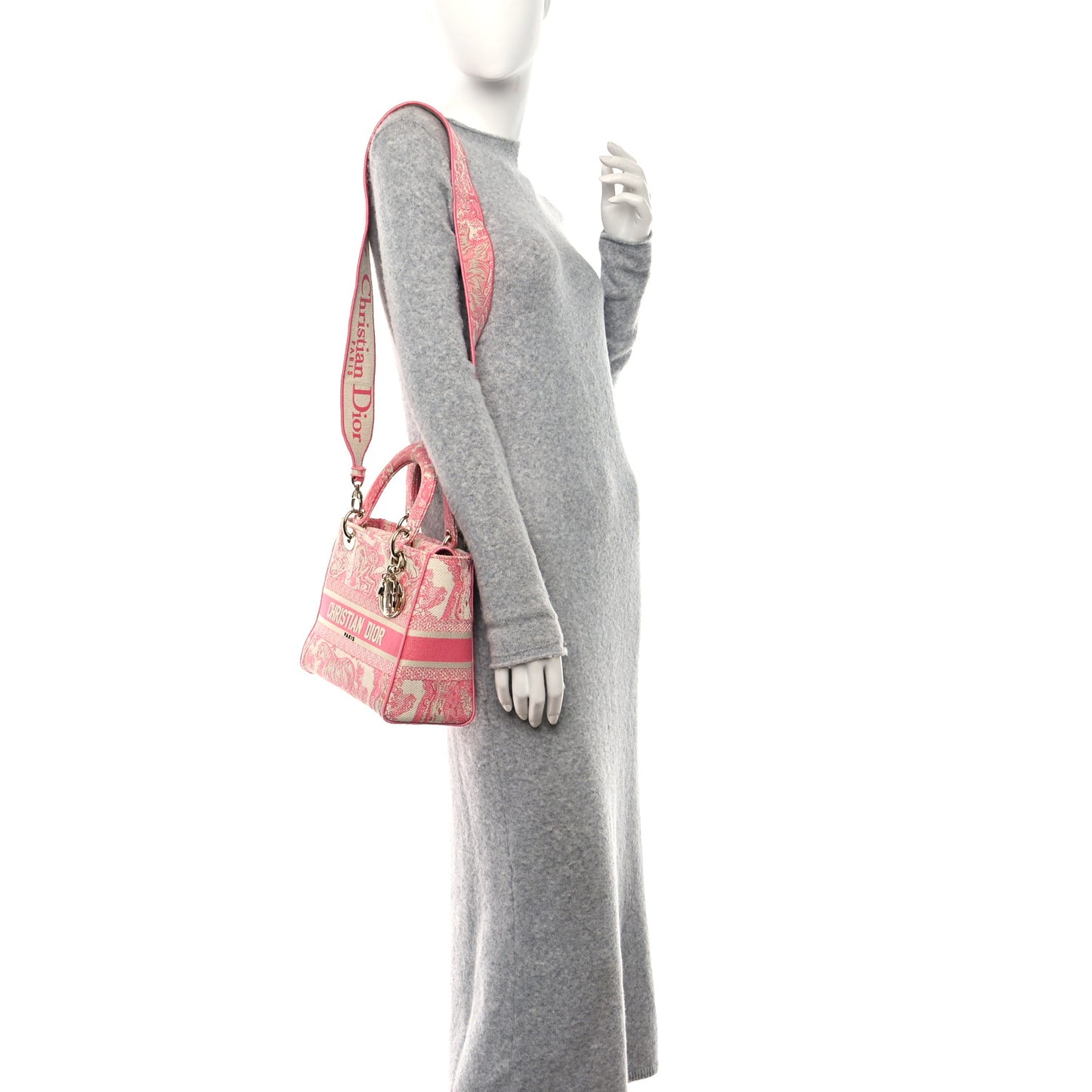 Canvas Toile De Jouy Embroidered Medium Lady D-Lite Peony Pink