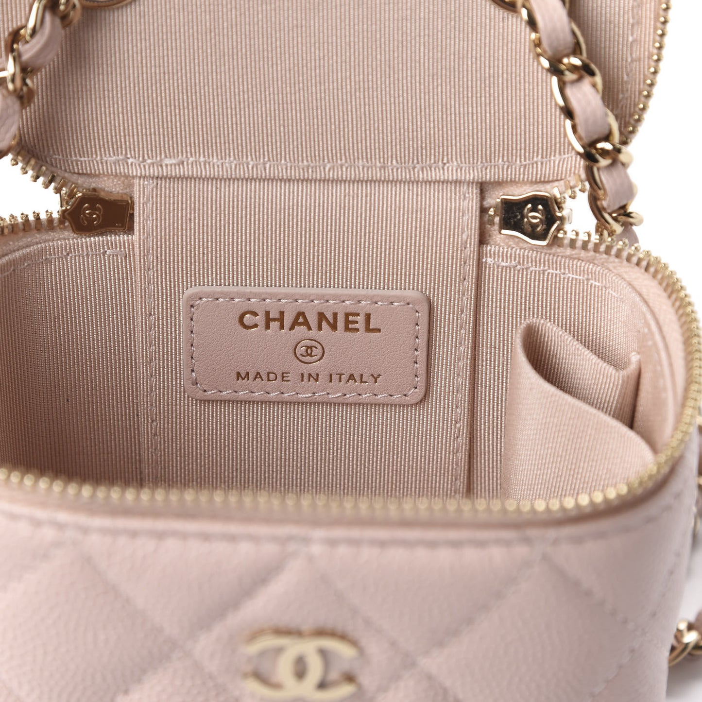 Caviar Quilted Mini Vanity Case With Chain Light Pink