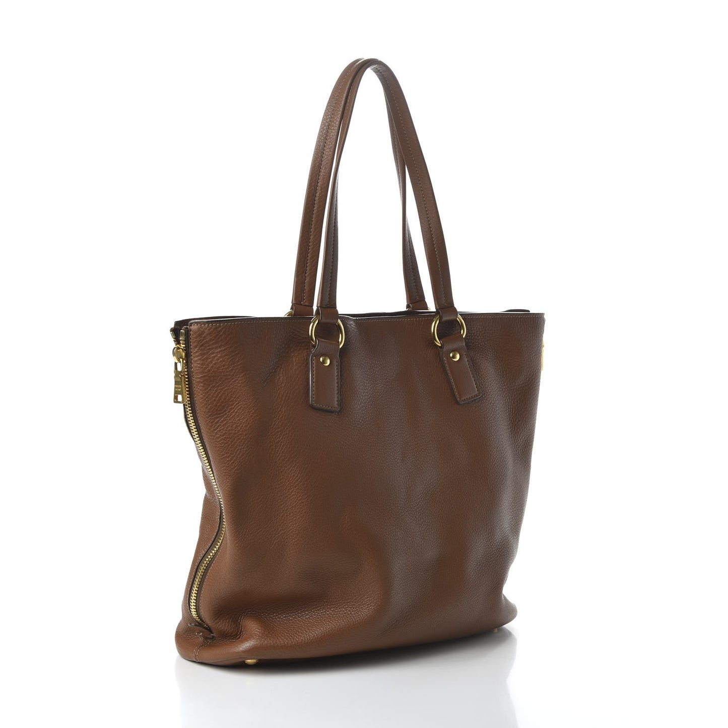 Vitello Daino Side Zip Tote Brandy