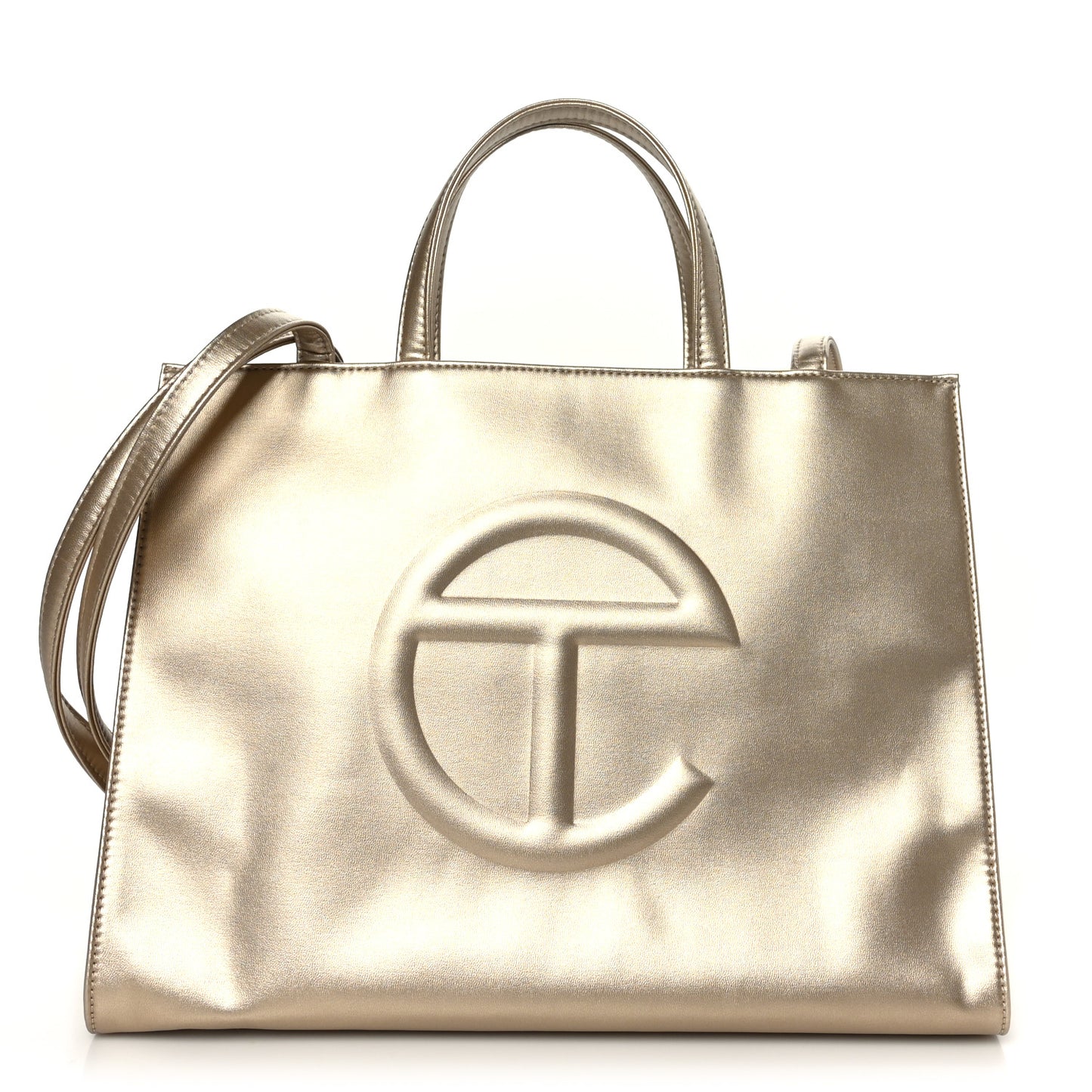 Metallic Vegan Leather Medium Shopping Bag Gold