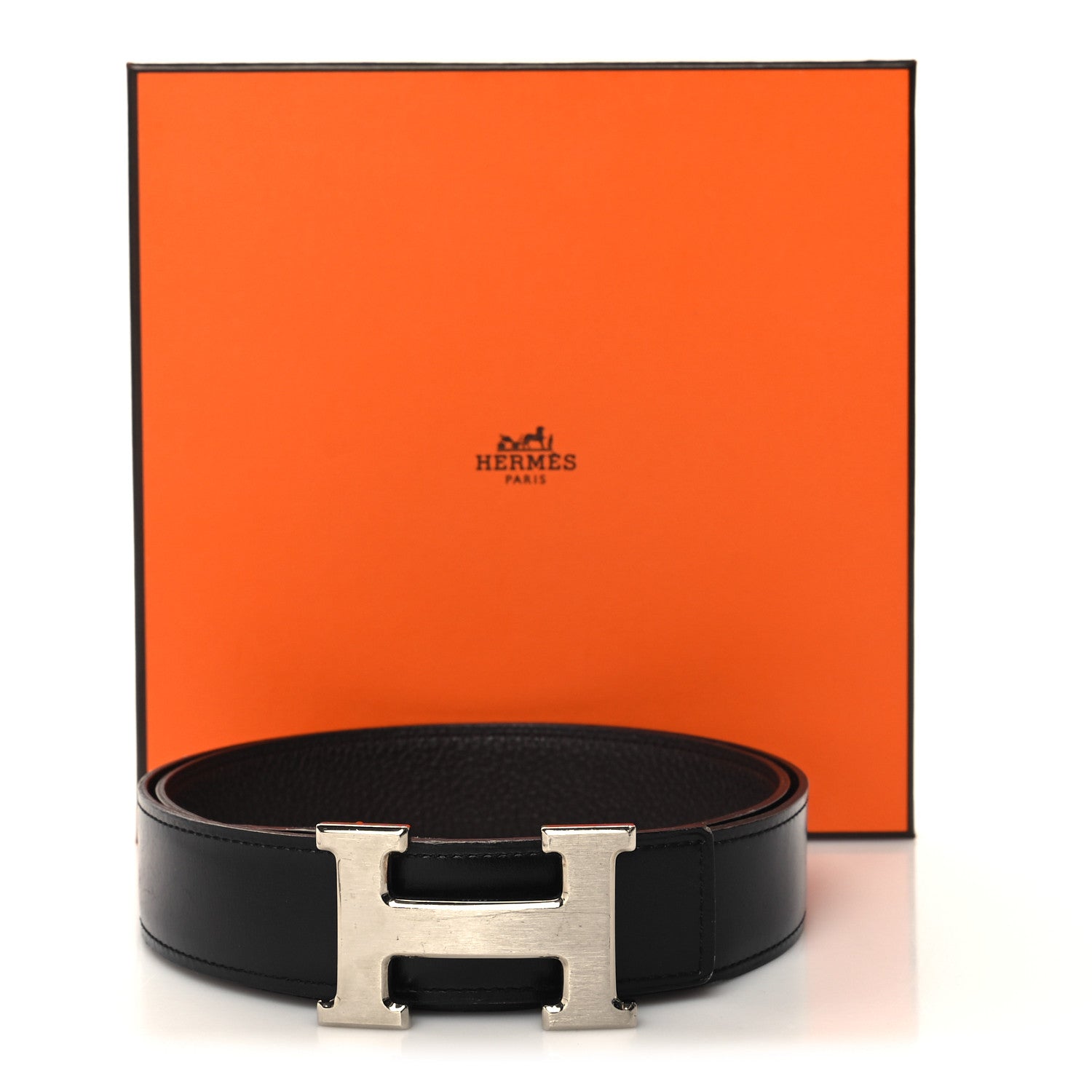 Hermes Box Togo 32mm H Belt 85 34 Black Chocolate 7 of 7