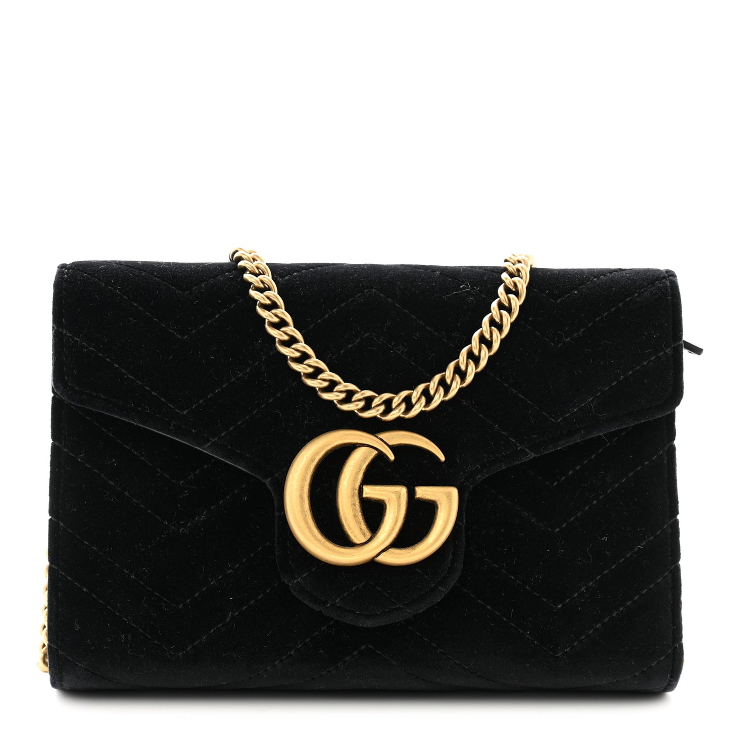 Velvet Matelasse GG Marmont Chain Wallet Black