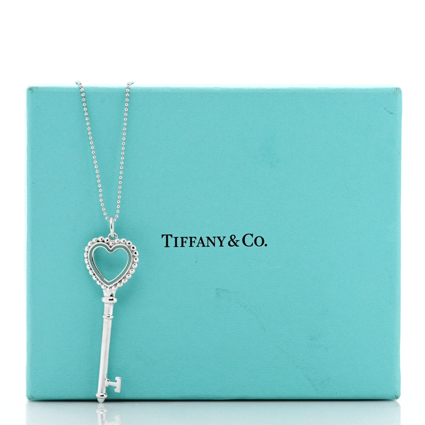 Sterling Silver Enamel Beaded Heart Key Pendant Necklace Blue