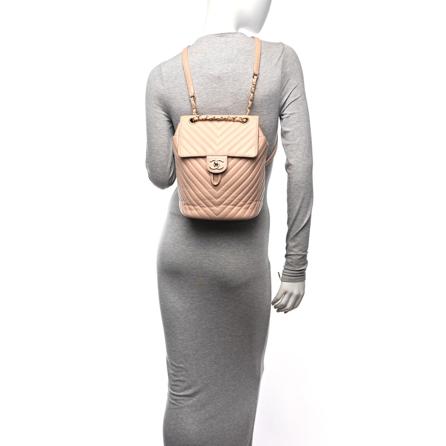 Calfskin Chevron Quilted Small Urban Spirit Backpack Beige