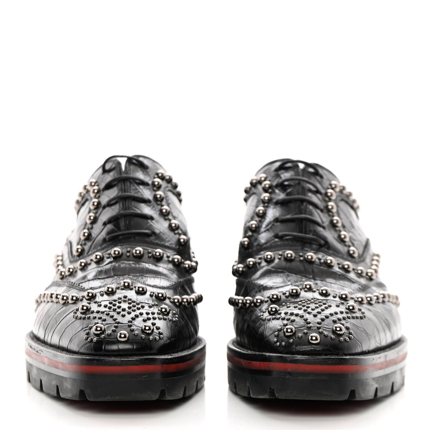 Croc Calfskin Embossed Womens Studded Crapadonna Oxfords 37 Black