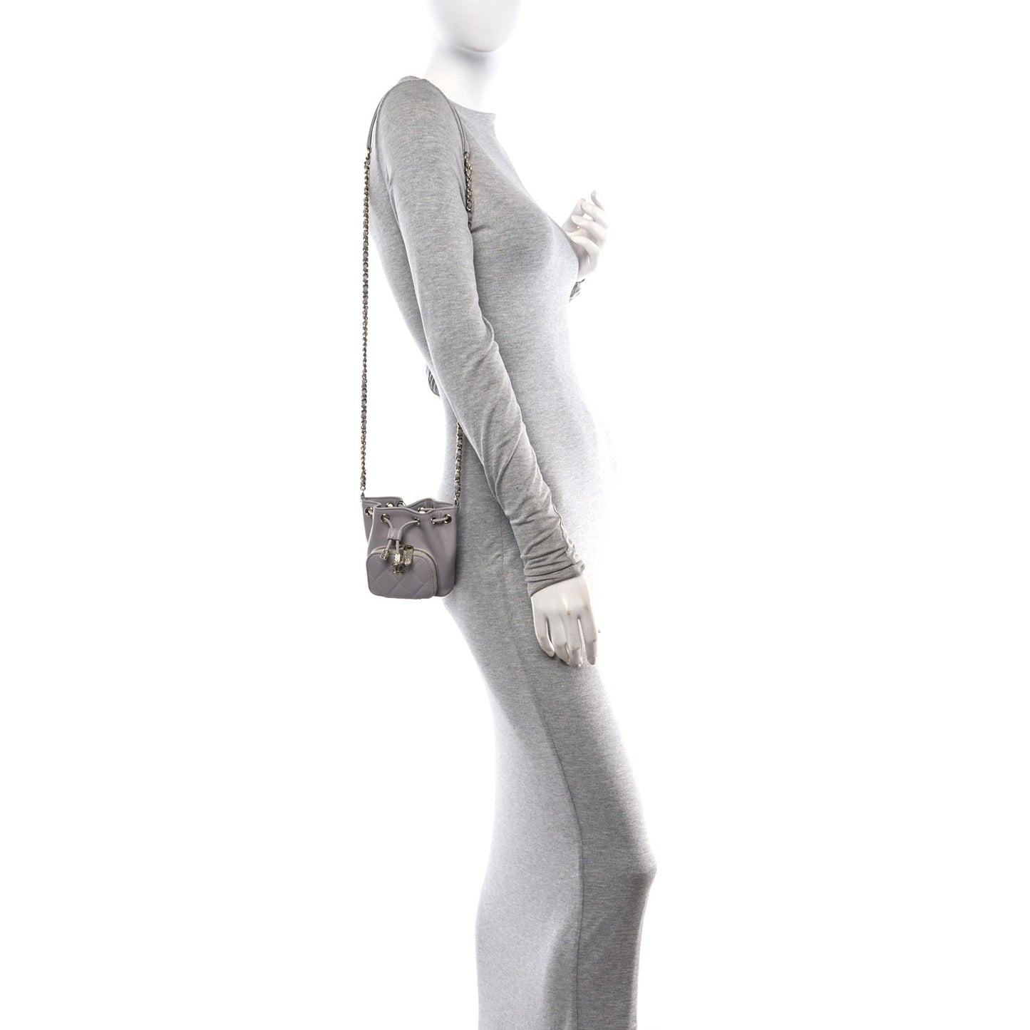 Caviar Quilted Mini CC Pocket Bucket Bag Grey