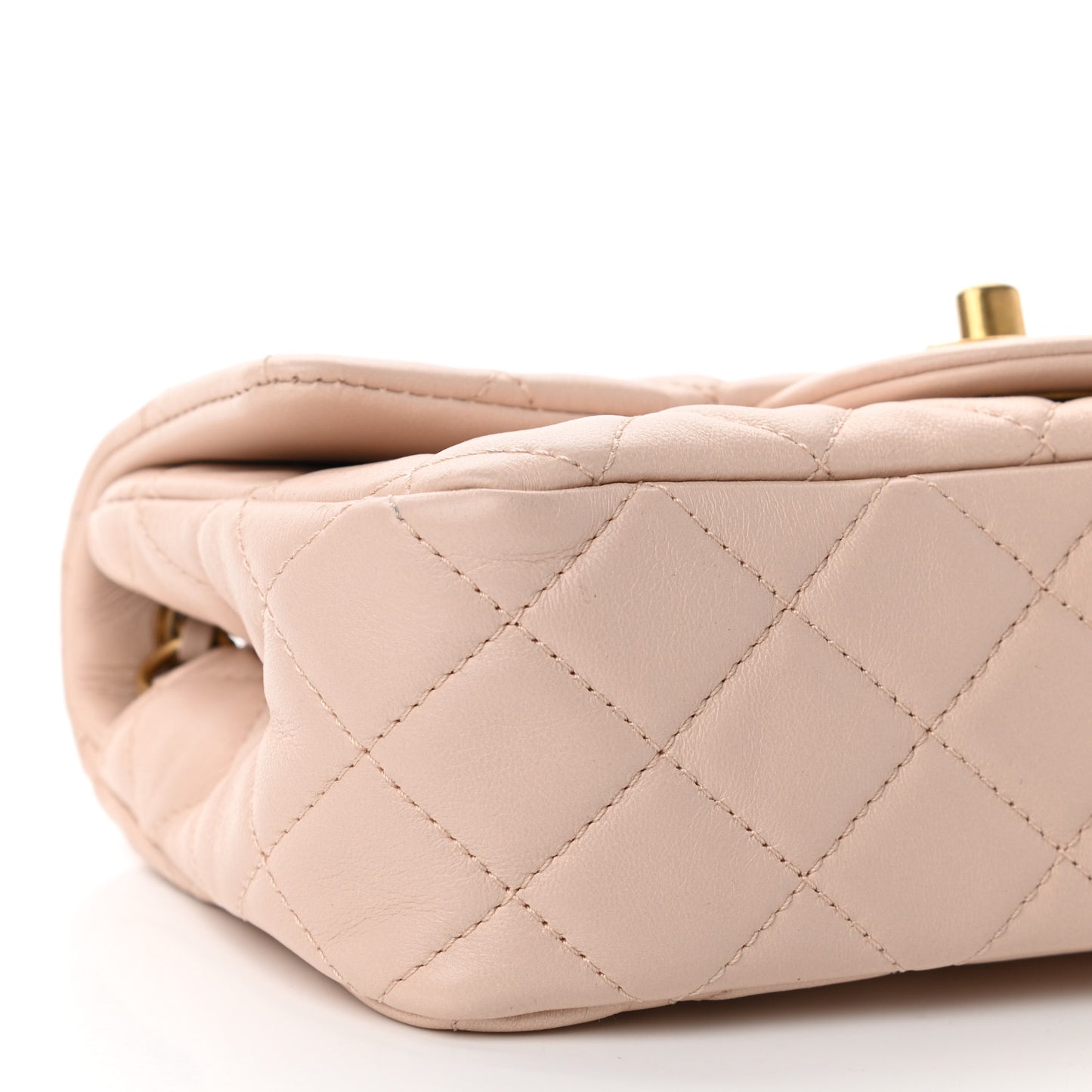 Lambskin Quilted Mini Rectangular Pearl Crush Flap Light Beige