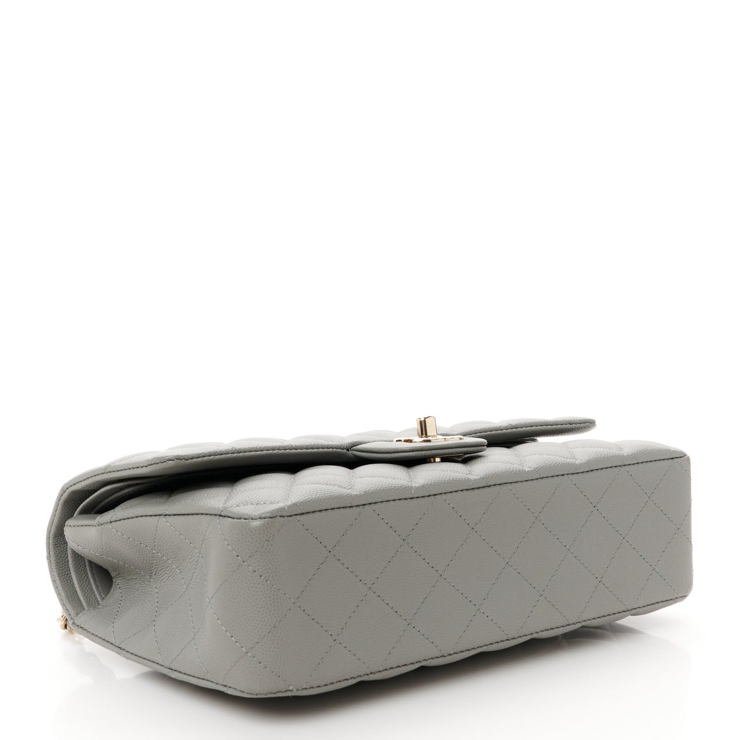 Caviar Quilted Medium Double Flap Grey