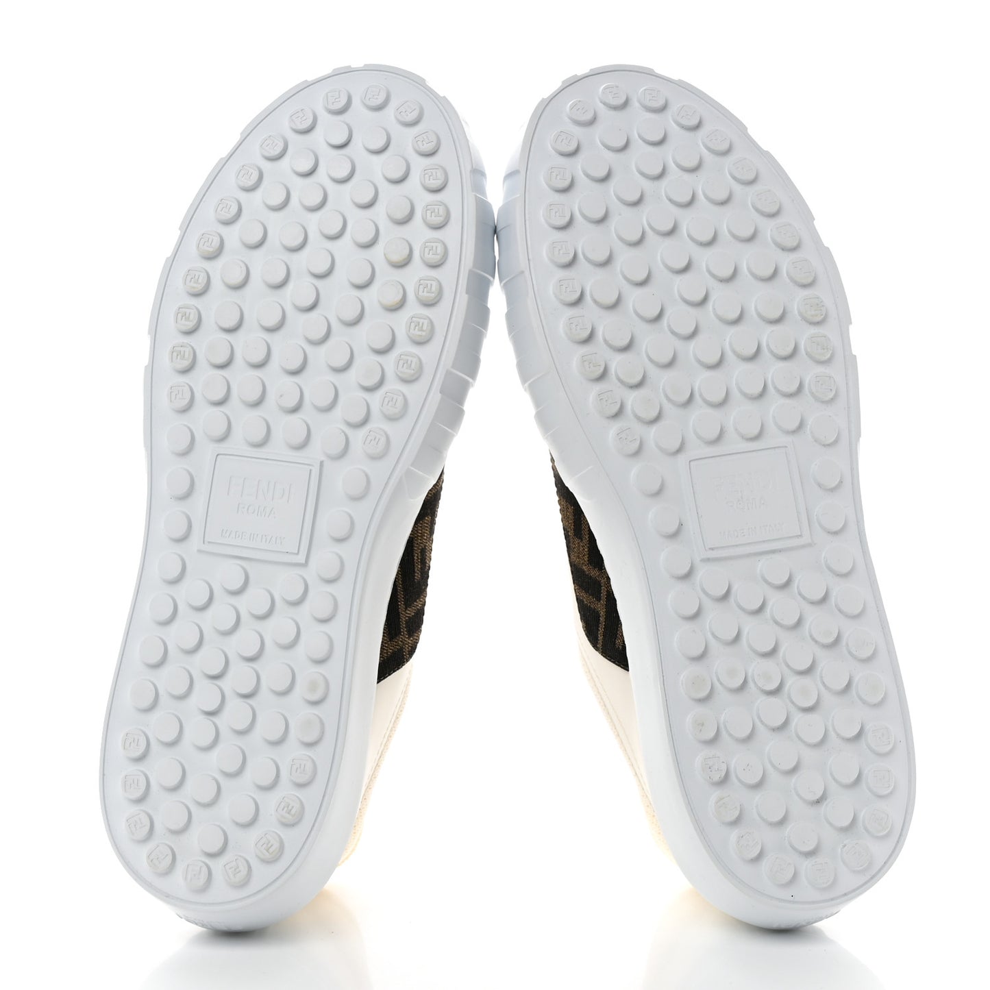 Fabric Jacquard Vitello Technical Fabric FF Womens Fendi Force Low Top Sneakers 39.5 Tobacco Black Ultrawhite White