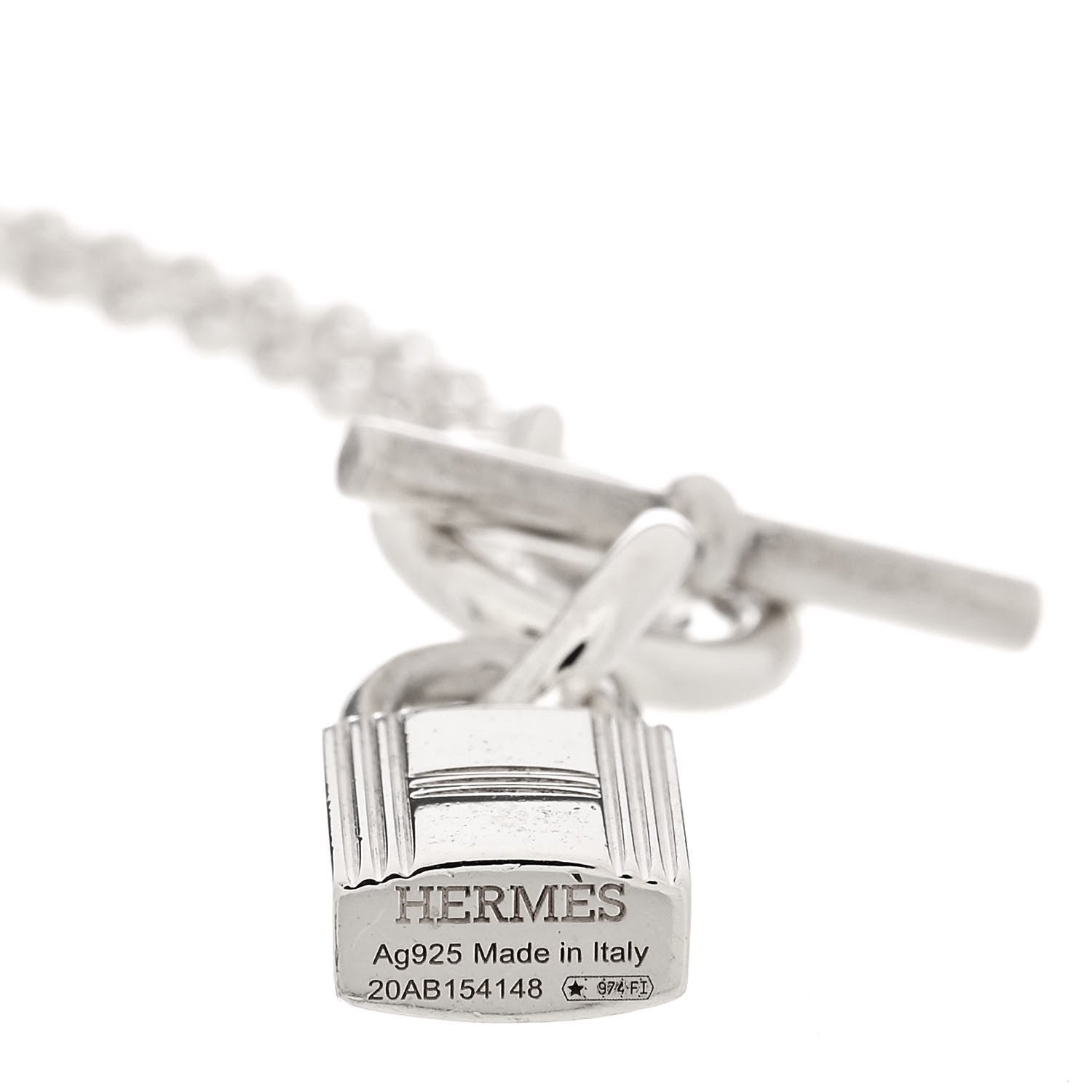 Hermes Sterling Silver Cadenas Kelly Lock Pendant Necklace 4 of 5