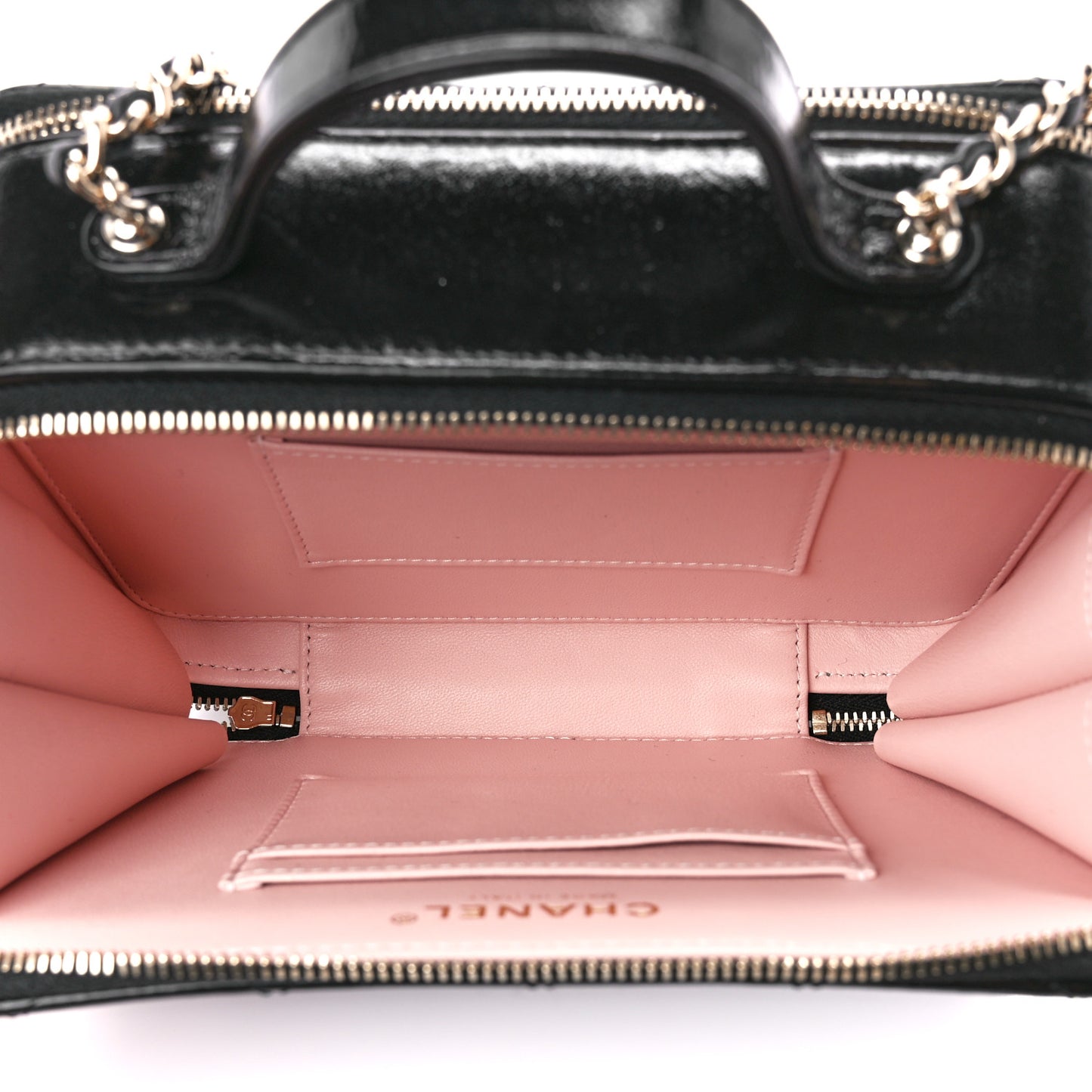 Shiny Lambskin Quilted CC Vanity Case Black