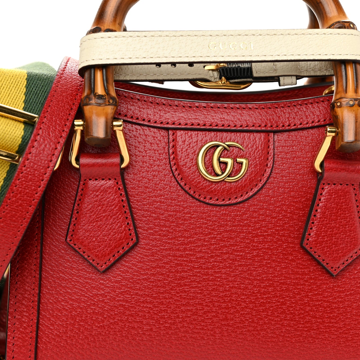 Textured Dollar Calfskin Web Mini Diana Tote Bag Red