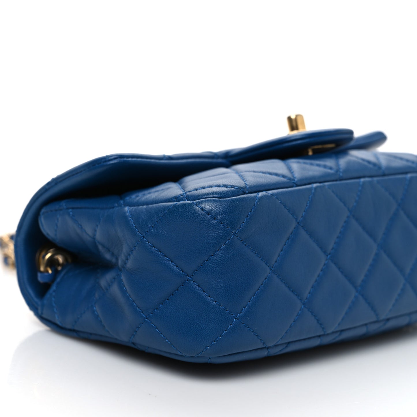 Lambskin Quilted Pearl Crush Mini Rectangular Flap Blue