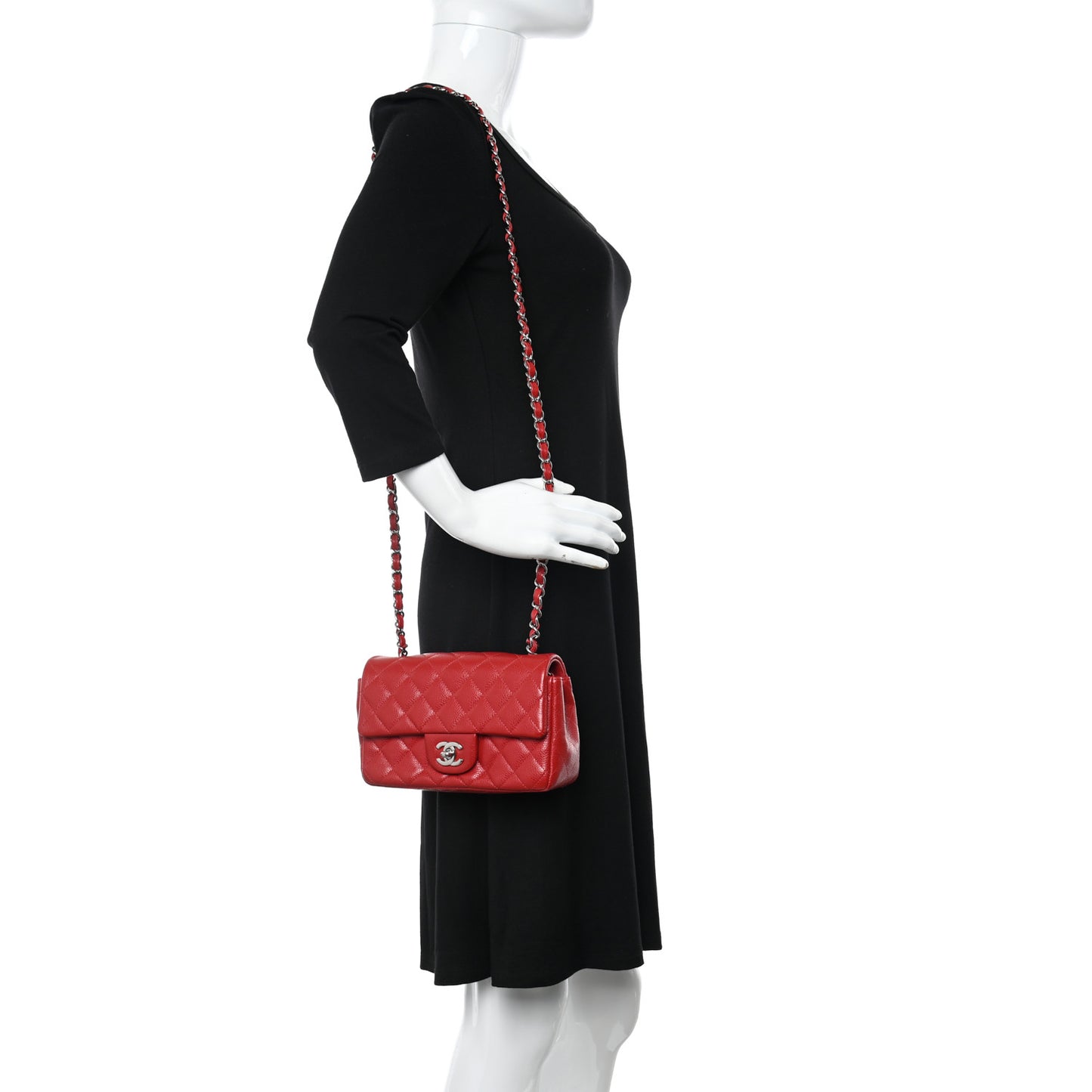 Caviar Quilted Mini Rectangular Flap Red
