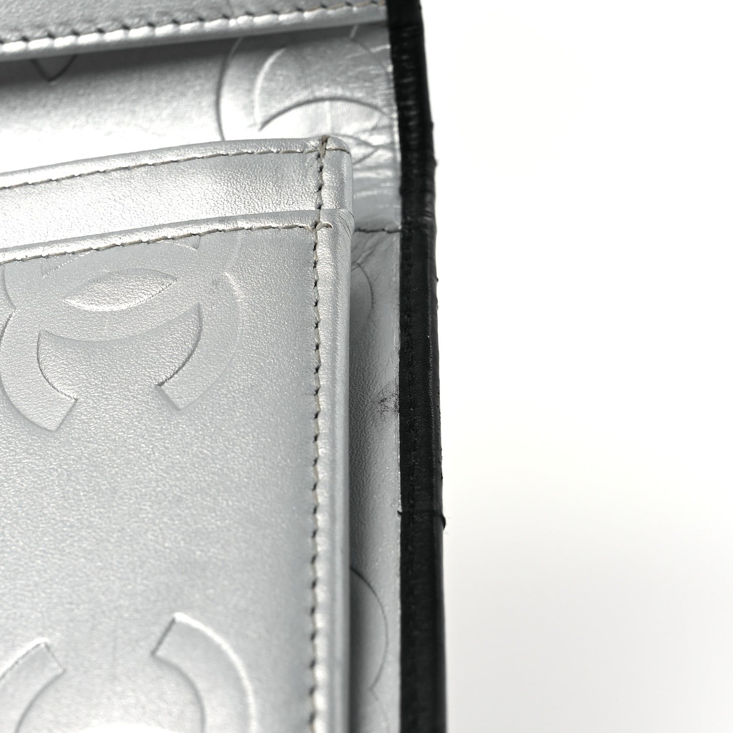 Calfskin Quilted Cambon Yen Wallet Black Silver