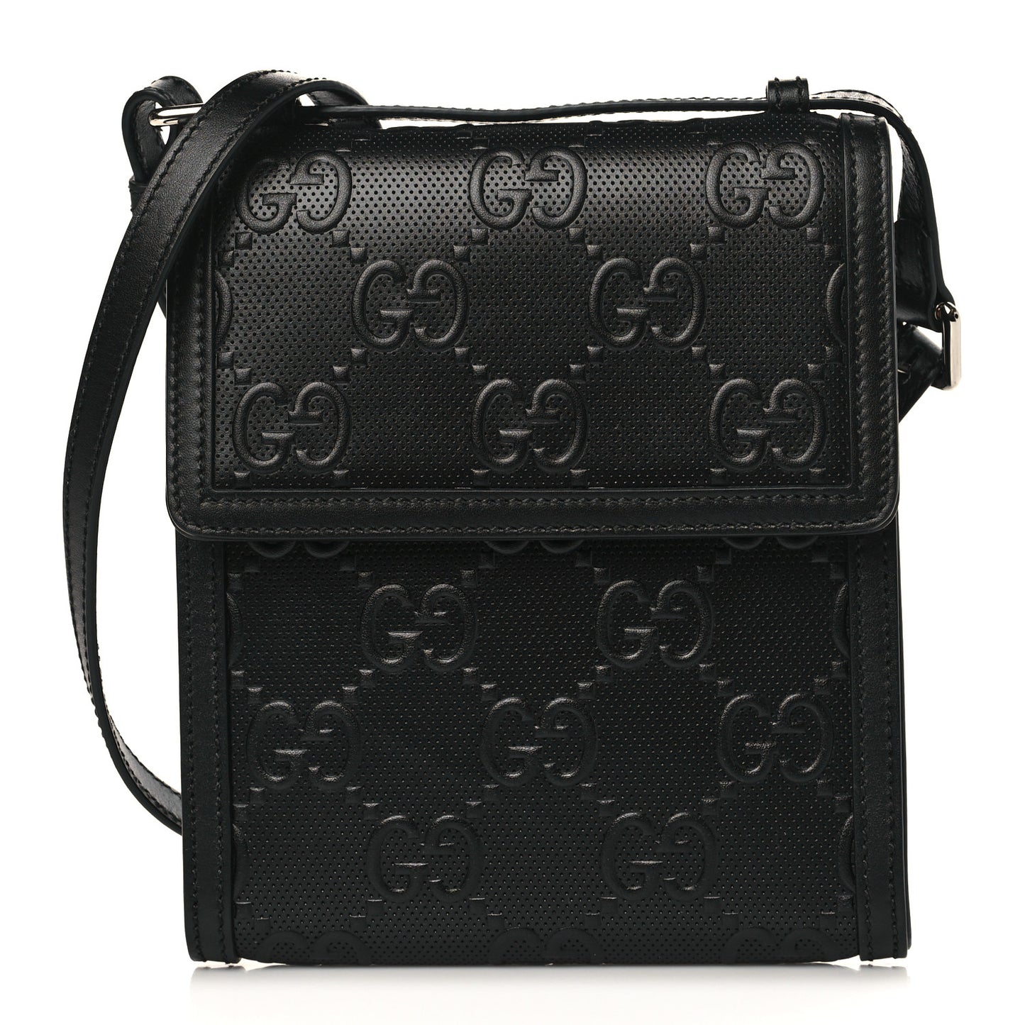 Calfskin GG Tennis Embossed Messenger Bag Black