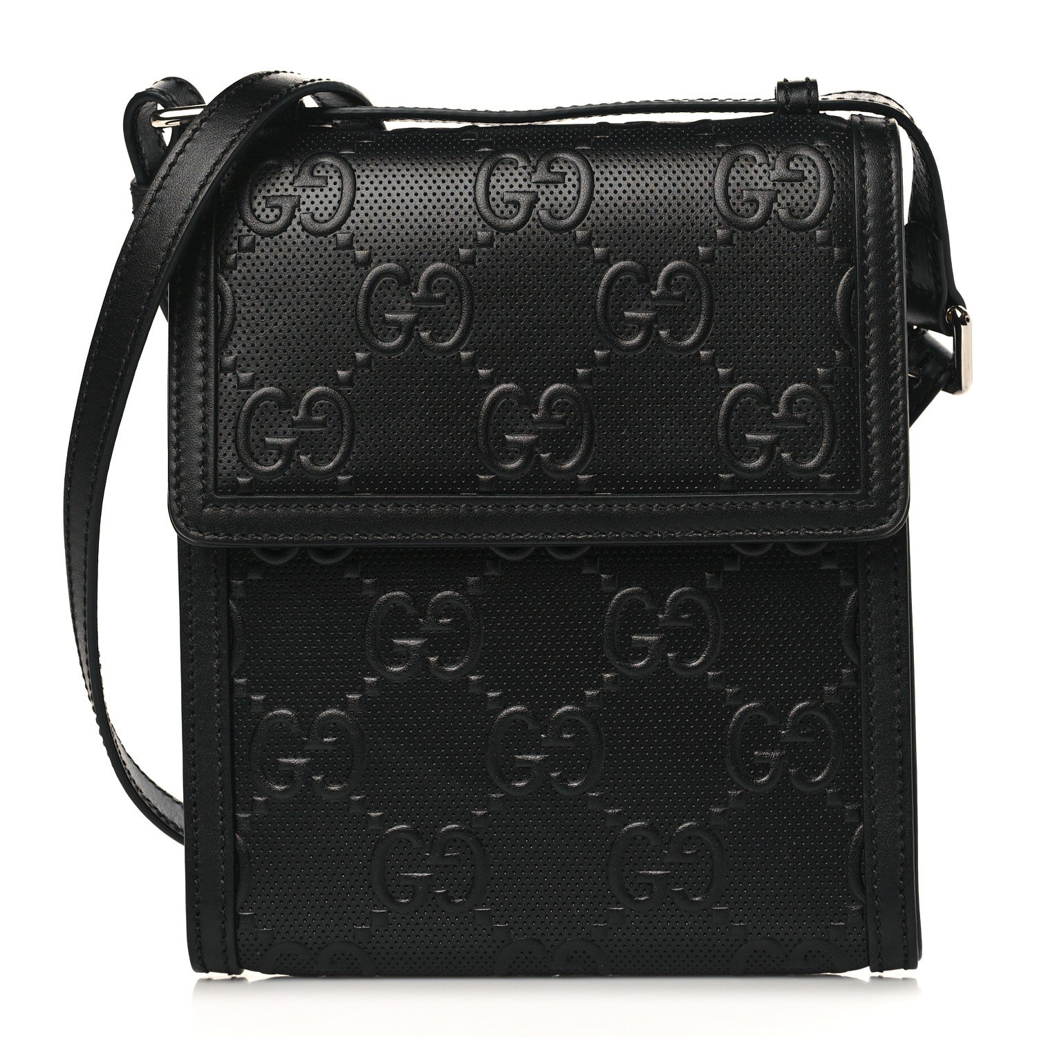 Gucci Calfskin GG Tennis Embossed Messenger Bag Black 1 of 8