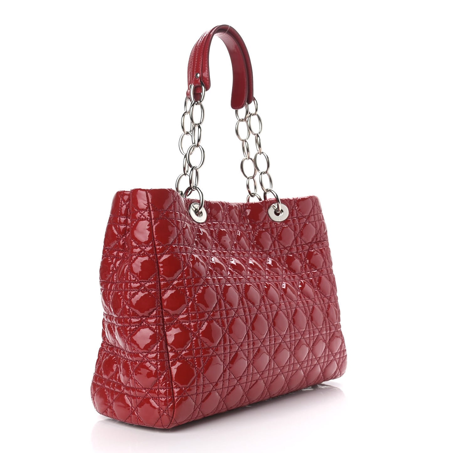 Patent Cannage Large Dior Soft Shopping Tote Red