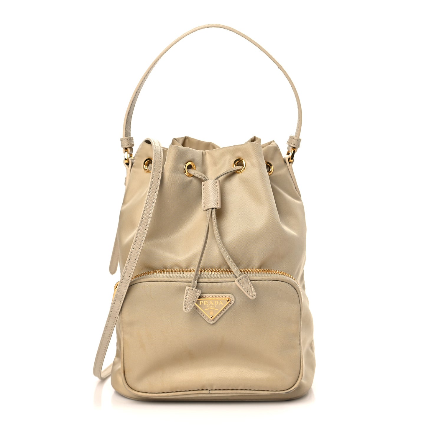 Re-Nylon Saffiano Duet Bucket Crossbody Bag Deserto
