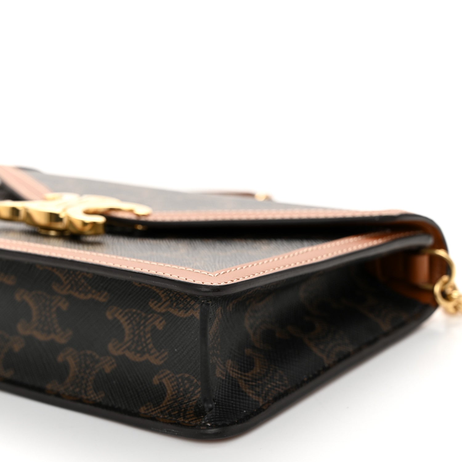 Celine Triomphe Canvas Calfskin Margo Wallet on Chain Tan 10 of 11