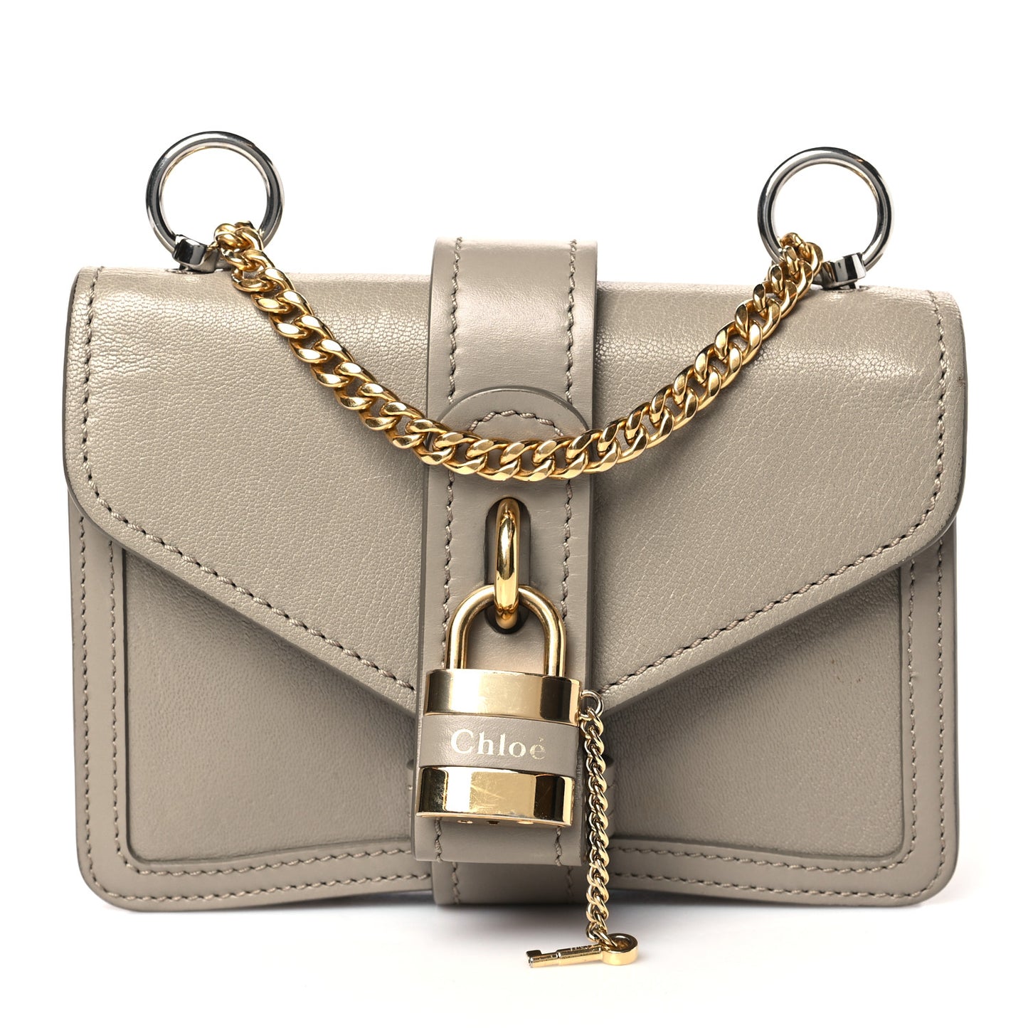 Shiny Goatskin Calfskin Mini Aby Chain Shoulder Bag Motty Grey