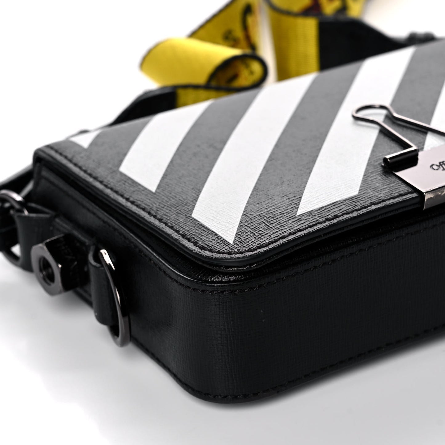 Saffiano Striped Mini Diag Binder Clip Bag Black White Yellow