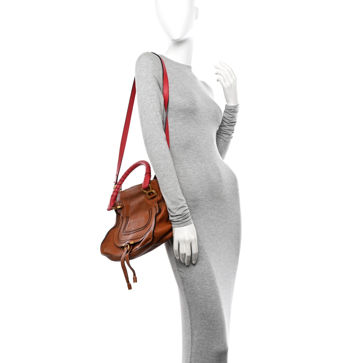 Chloe Calfskin Medium Marcie Satchel Tan Plaid Red 2 of 21