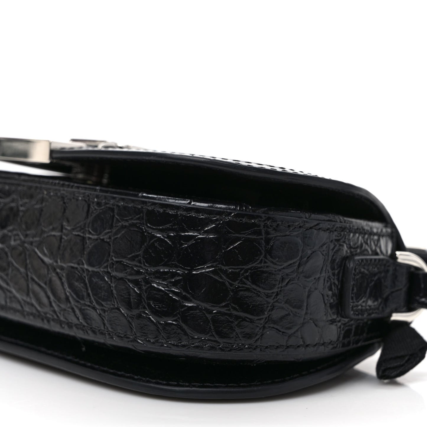 Calfskin Crocodile Embossed Greca Goddess Mini Shoulder Bag Black