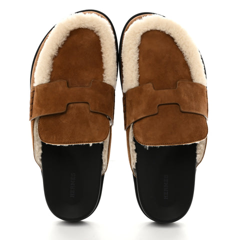 Suede Goatskin Shearling Mens Go Mules 43 Beige Kraft Ecru